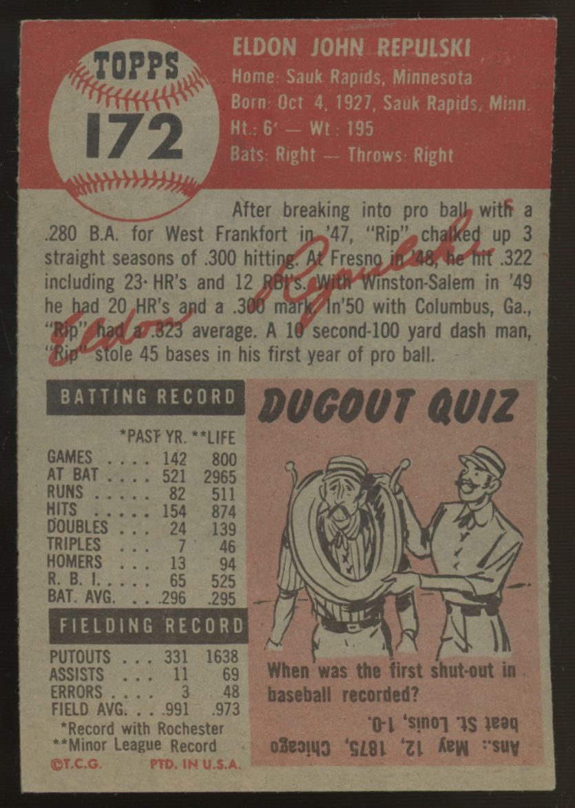 1953 Topps Rip Repulski #172 EX