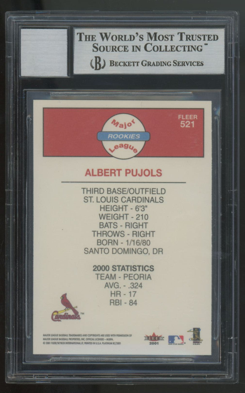 2001 Fleer Platinum Albert Pujols RC Signed Auto #521 BGS Authentic 10