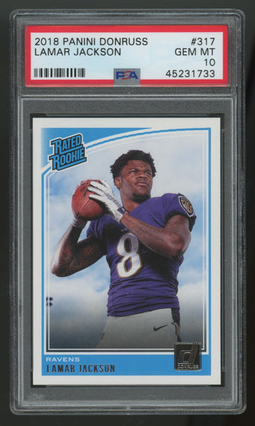 2018 Panini Donruss Lamar Jackson RC Rated Rookie #317 PSA 10 *733