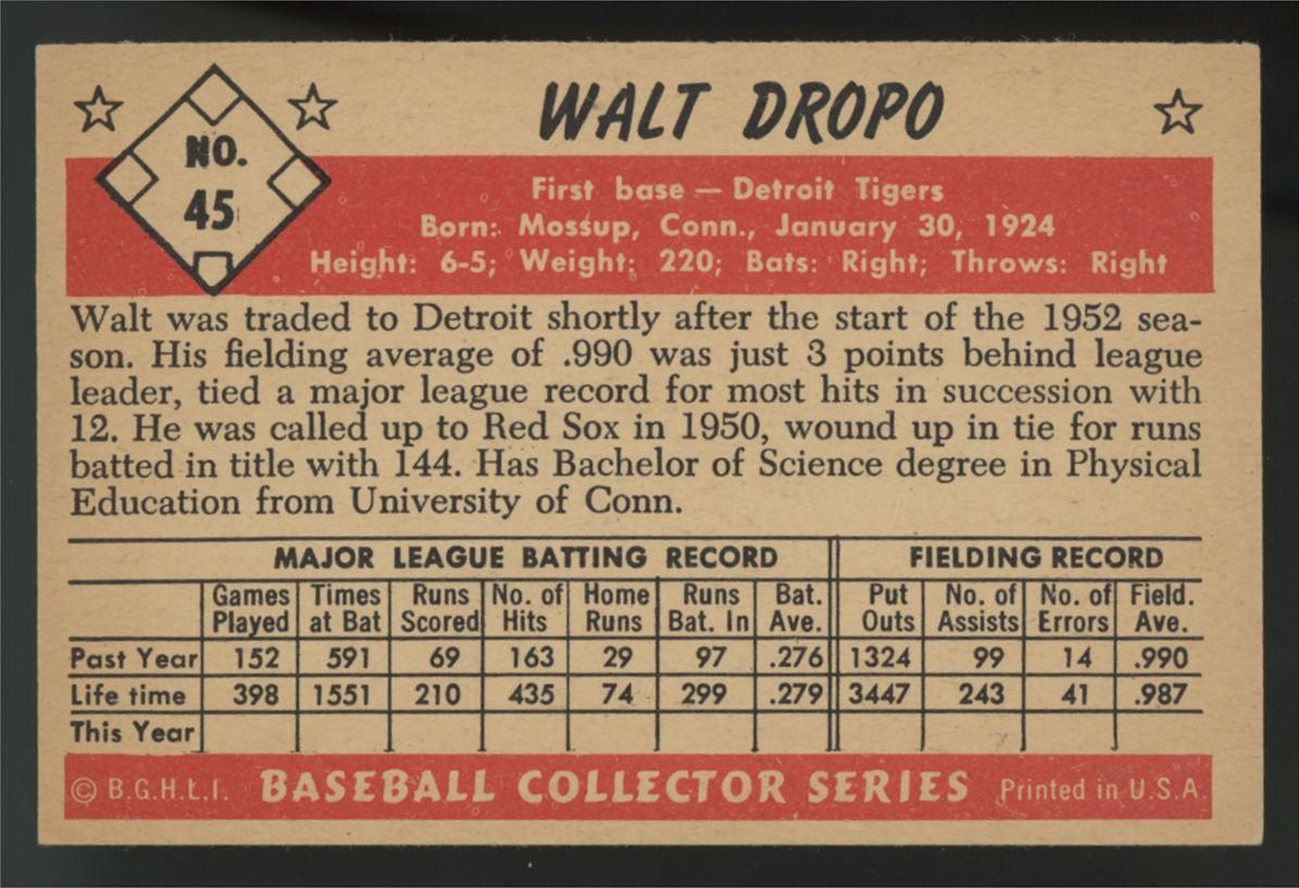 1953 Bowman Color Walt Dropo #45 VG