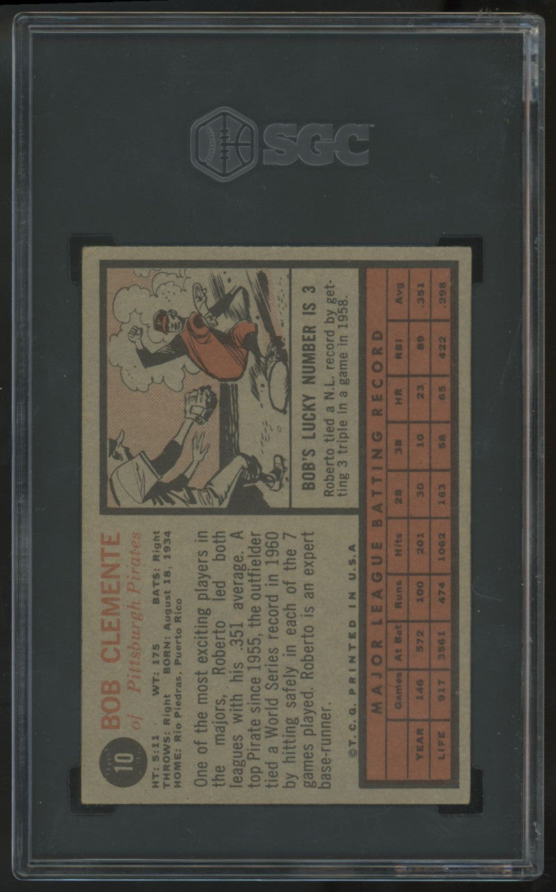 1962 Topps Roberto Bob Clemente #10 SGC 4 *514