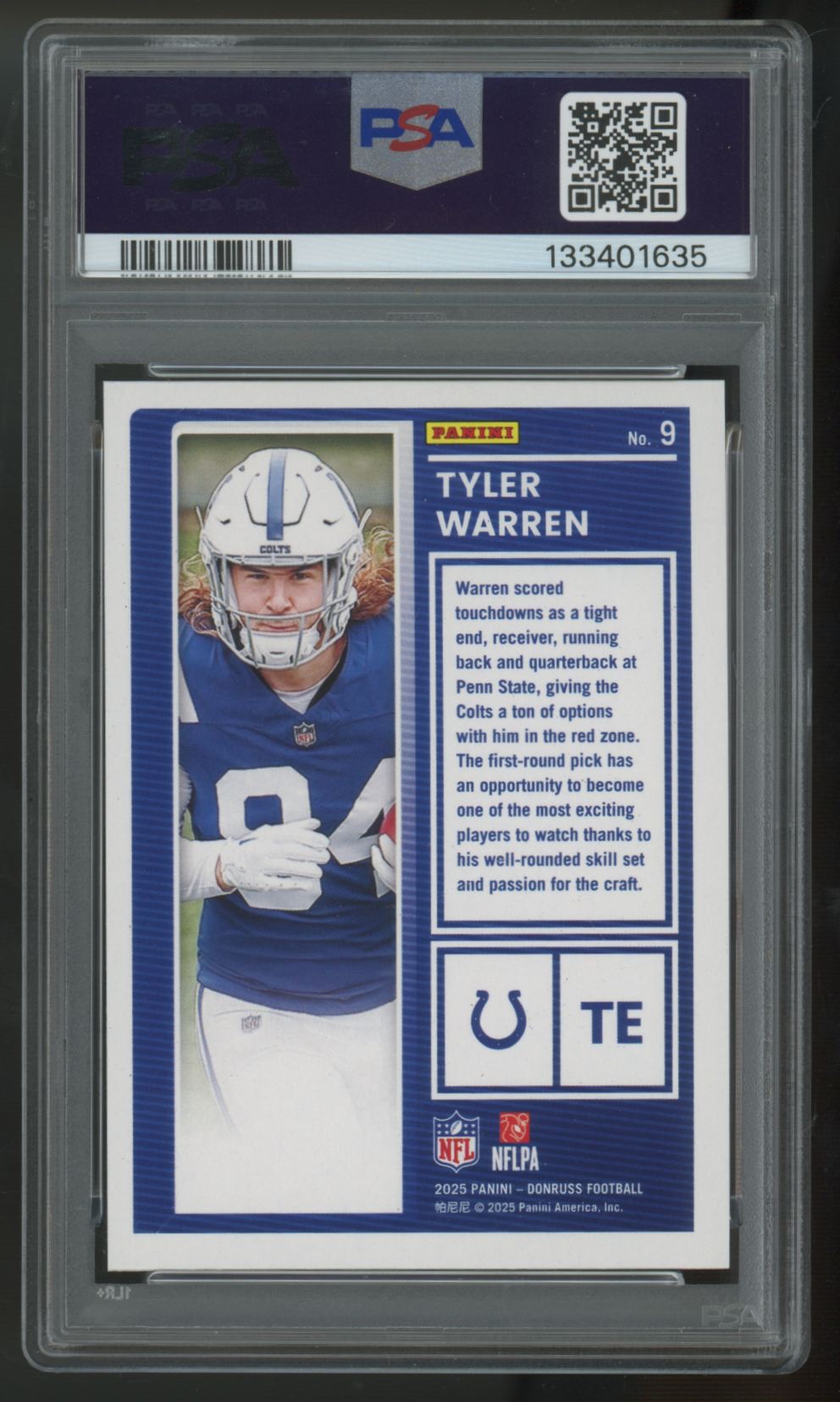 2025 Panini Donruss Tyler Warren RC The Rookies #9 PSA 9