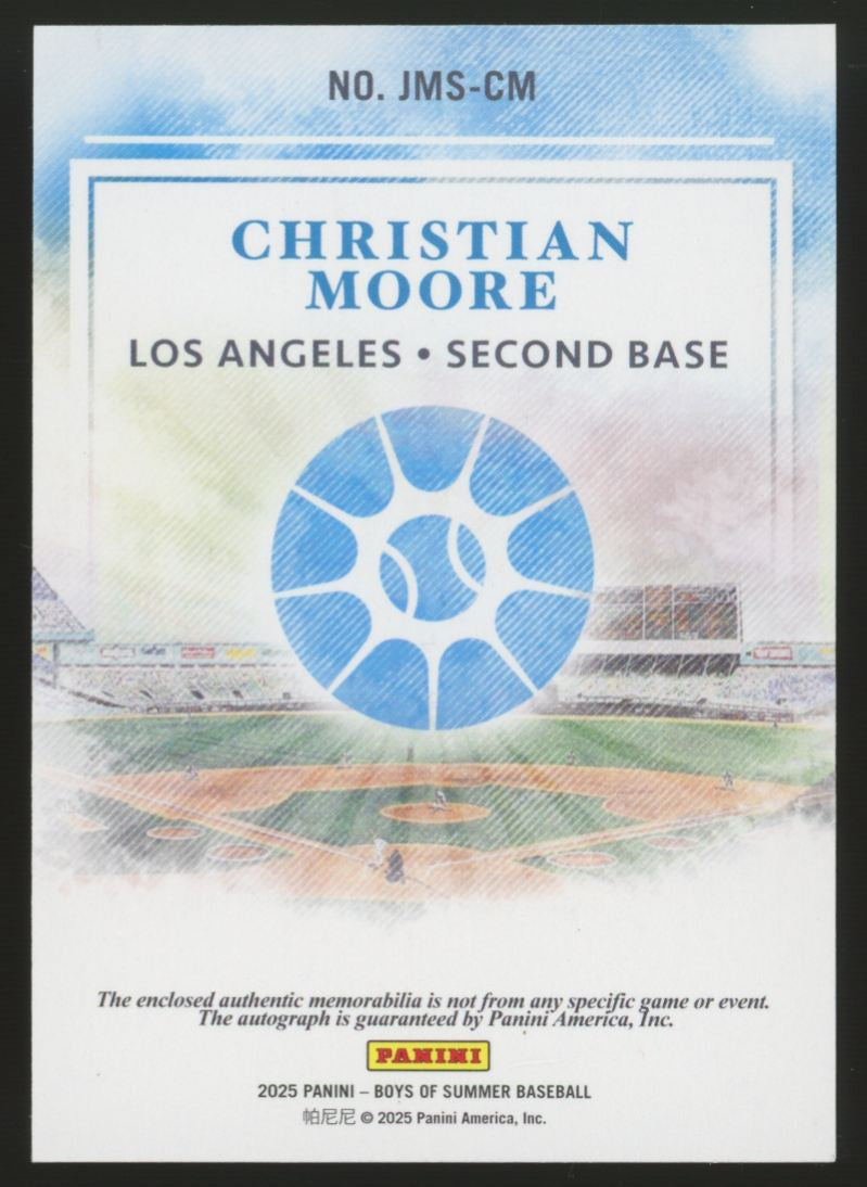 2025 Panini Boys of Summer Christian Moore Patch Auto Red /49 #JMS-CM