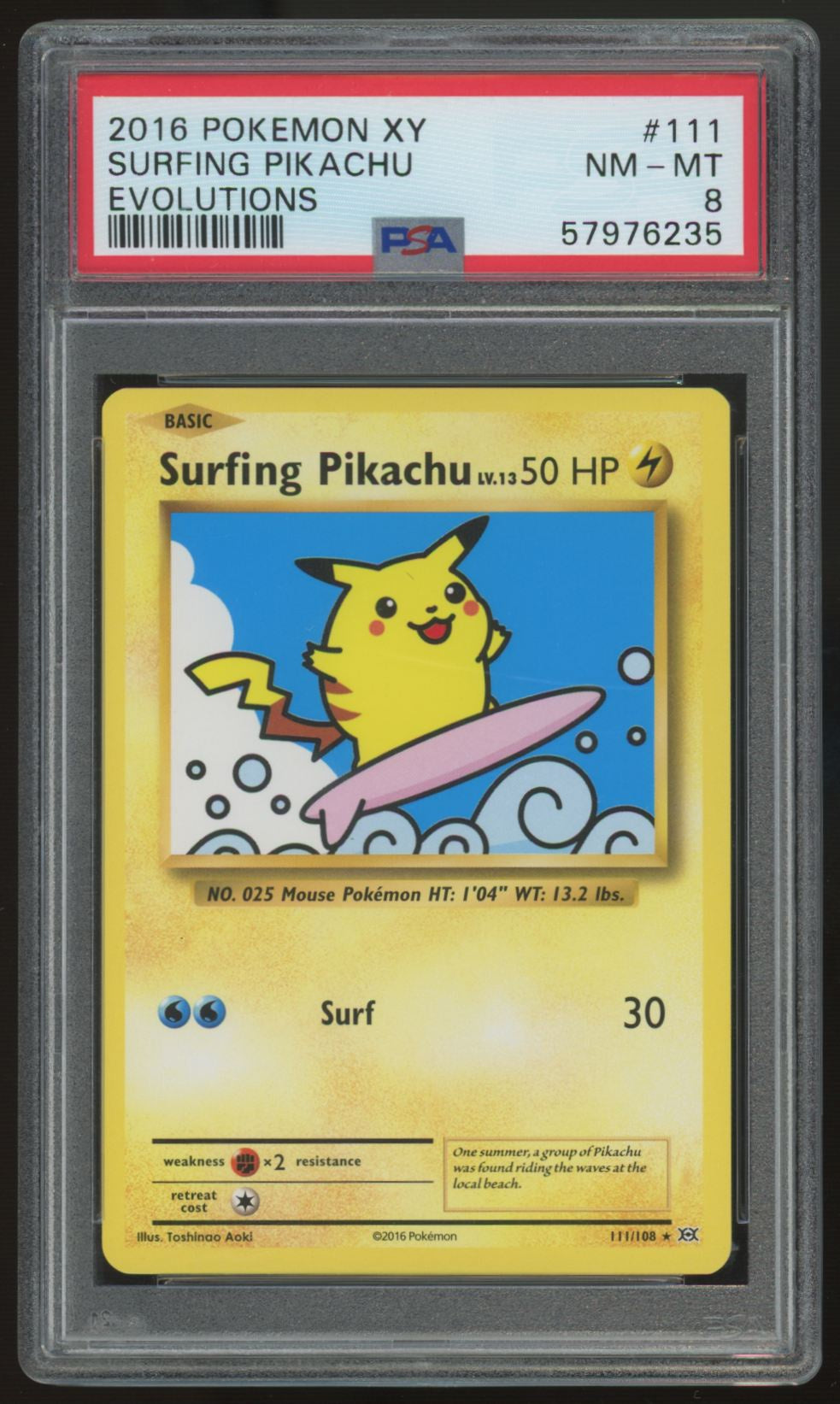 2016 Pokemon Surfing Pikachu Evolutions #111 PSA 8