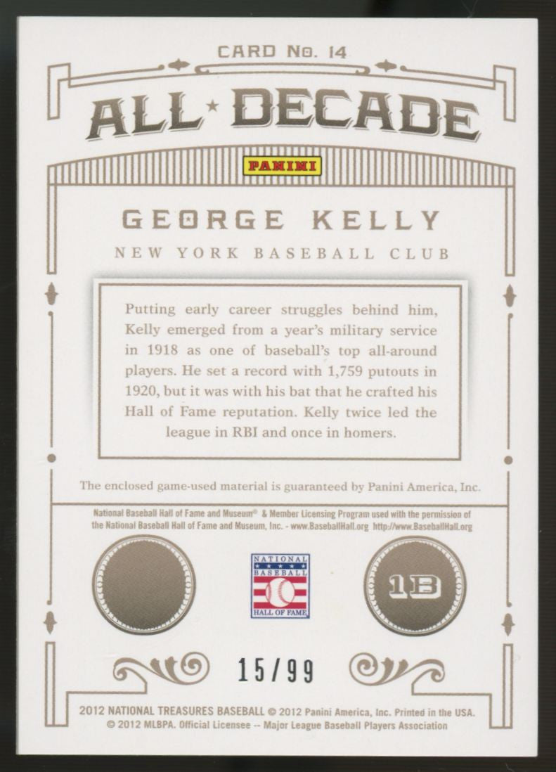 2012 National Treasures George Kelly 1920s All-Decade Relic /99 #14