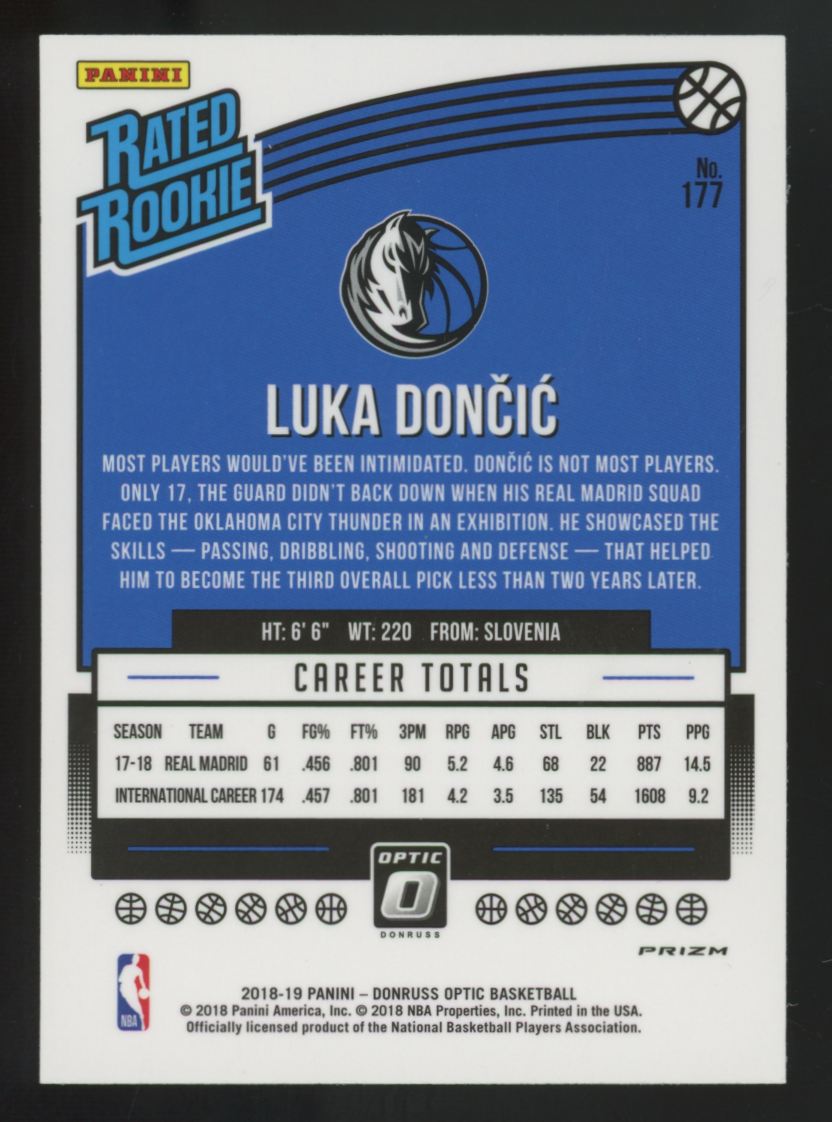 2018-19 Panini Donruss Optic Luka Doncic RC Shock Prizm #177