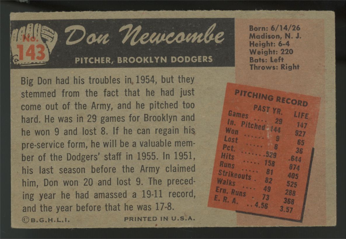 1955 Bowman Don Newcombe #143 VG