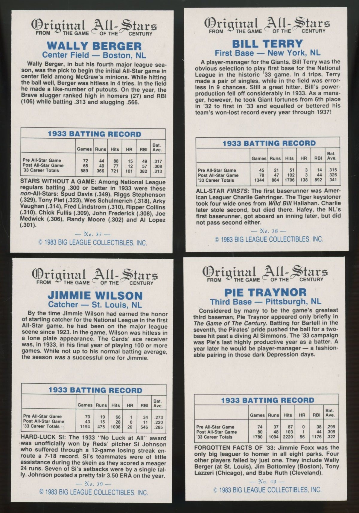 1983 Big League Collectibles Original All Stars Baseball Complete Set (40/40)