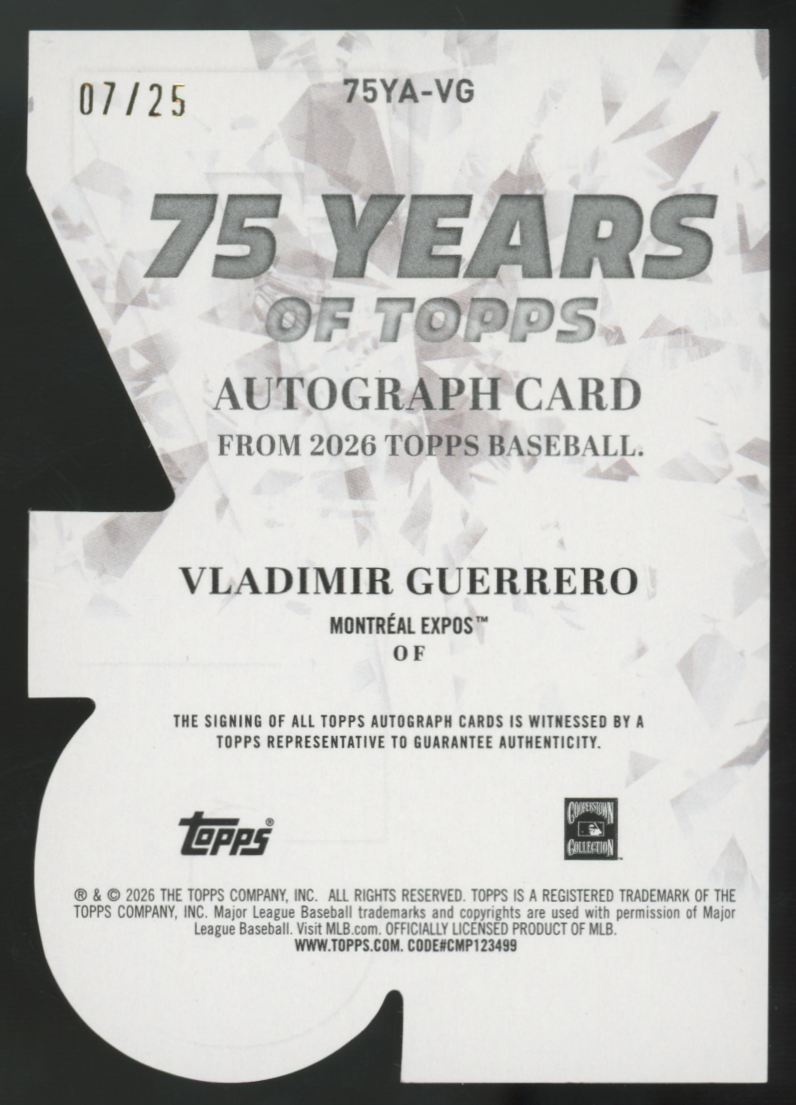 2026 Topps Series One Vladimir Guerrero 75 Years Orange Die-Cut Auto /25