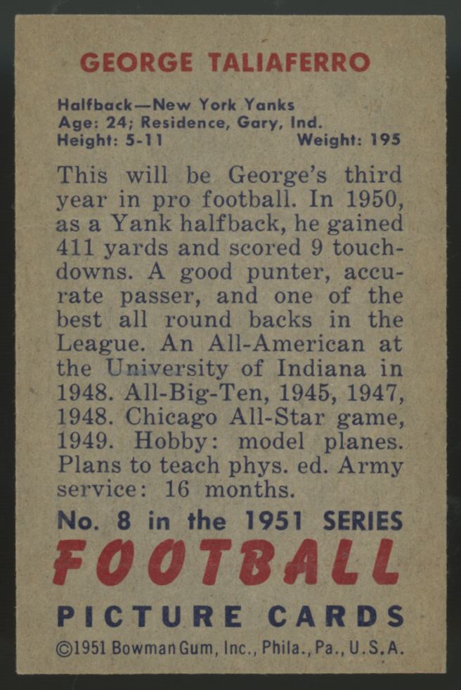 1951 Bowman George Taliaferro #8 EX-MT