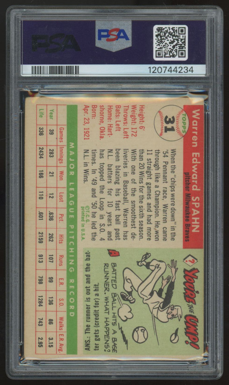 1955 Topps Warren Spahn #31 PSA 2
