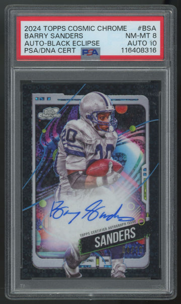 2024 Topps Cosmic Chrome Barry Sanders Black Eclipse Auto /10 #CCA-BSA PSA 8 10