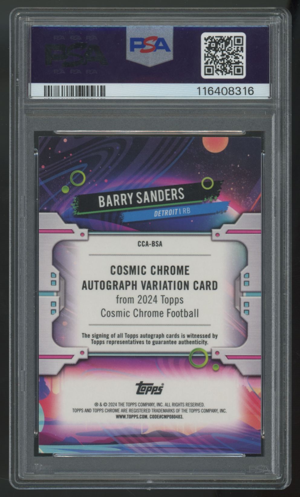 2024 Topps Cosmic Chrome Barry Sanders Black Eclipse Auto /10 #CCA-BSA PSA 8 10