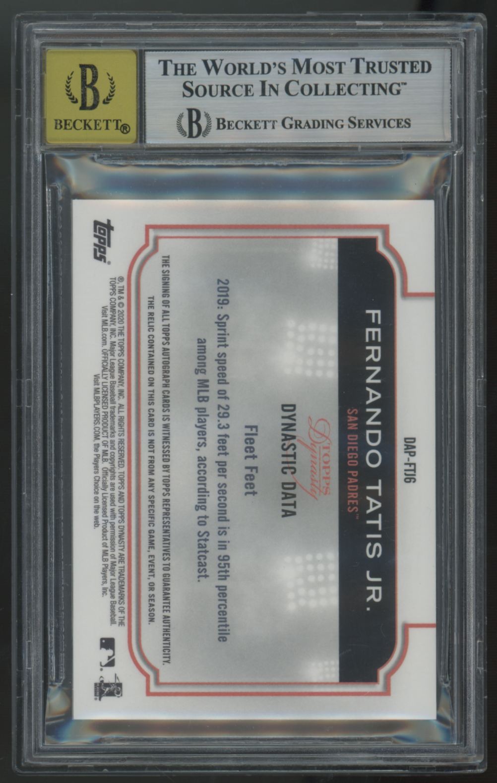 2020 Topps Dynasty Fernando Tatis Jr. Patch Auto /10 #DAP-FTJ6 BGS 9 10