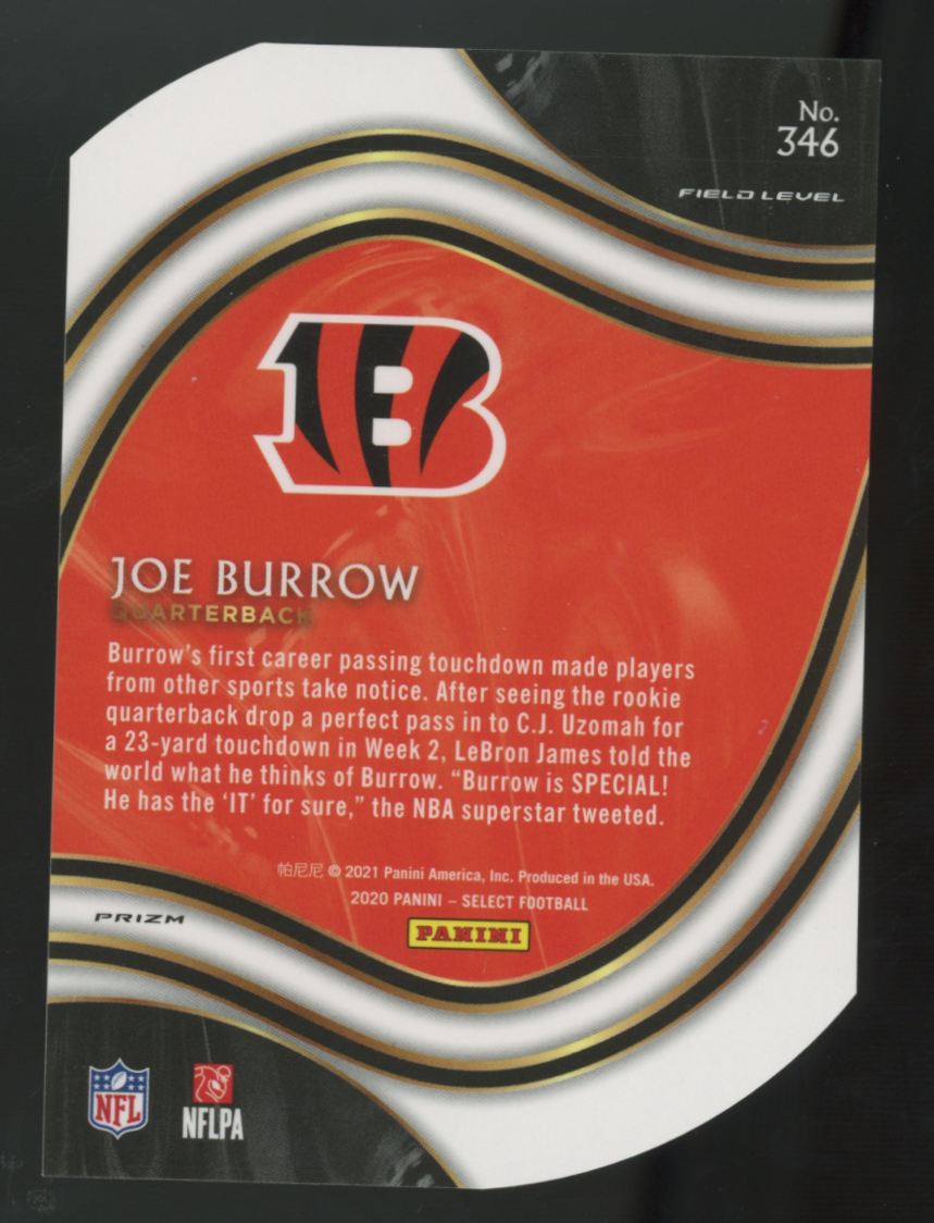 2020 Panini Select Joe Burrow RC Field Level White Die-Cut Prizm #346