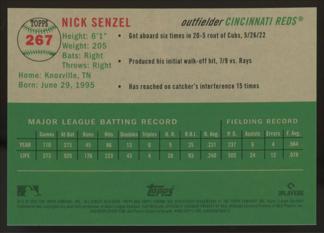 2023 Topps Chrome Platinum Anniversary Nick Senzel Black Toile /10 #267