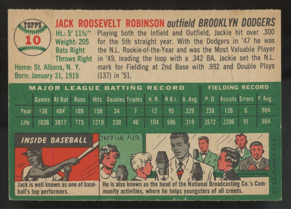 1954 Topps Jackie Robinson #10 EX+
