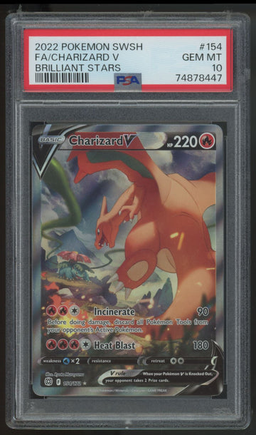 2022 Pokemon Charizard V Brilliant Stars Full Art #154 PSA 10