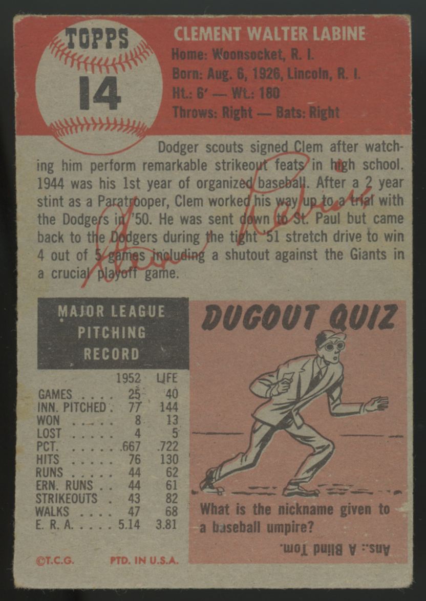 1953 Topps Clem Labine #14 Poor