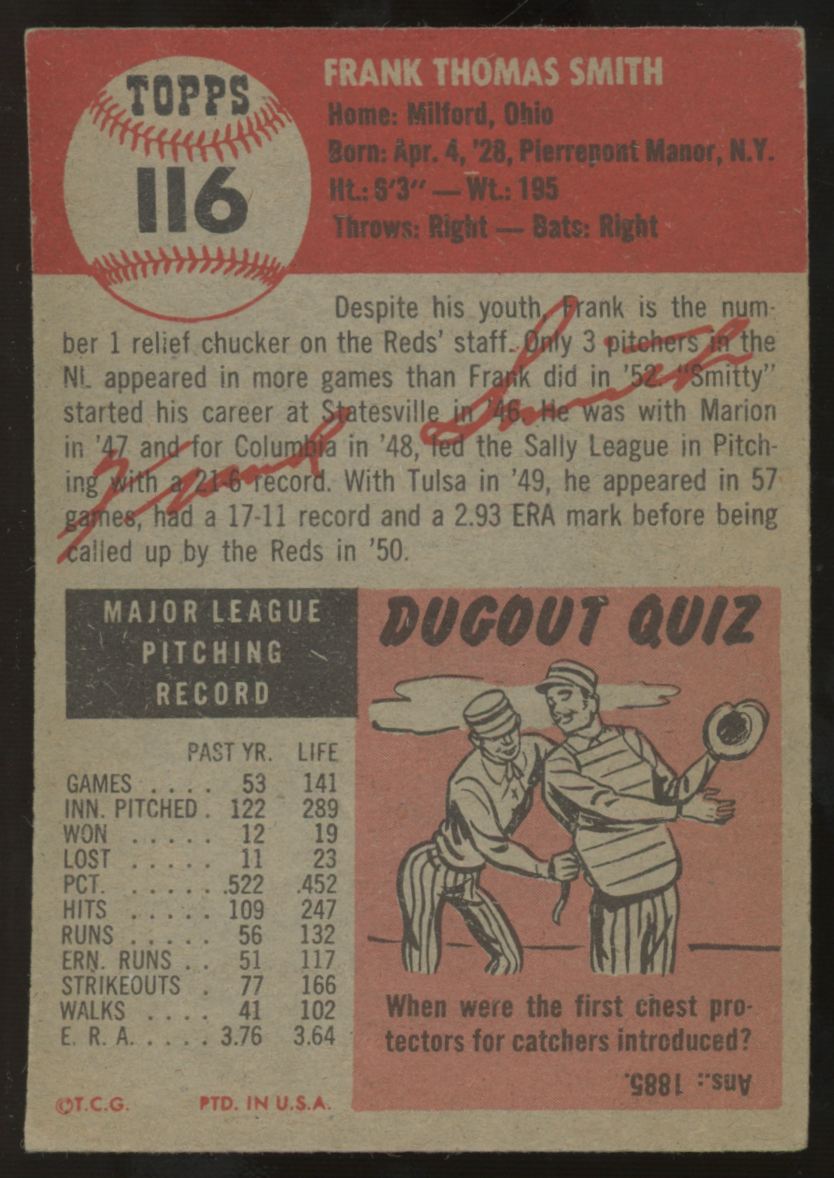 1953 Topps Frank Smith #116 EX
