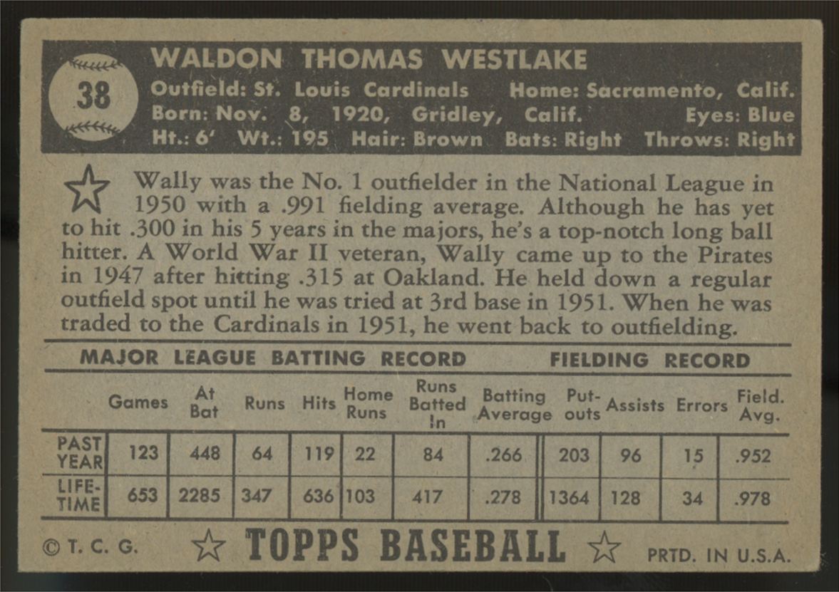 1952 Topps Wally Westlake #38 EX