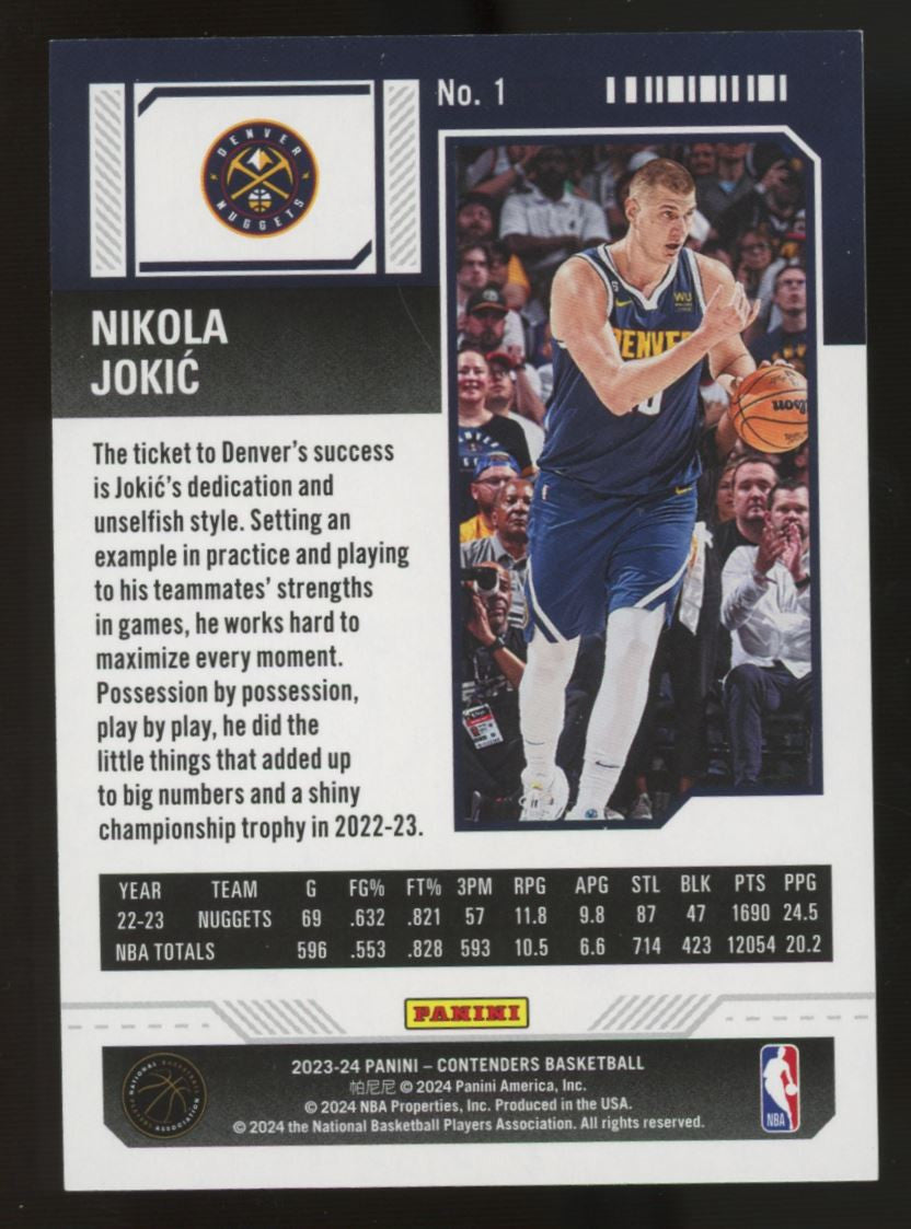 2023-24 Contenders Nikola Jokic Game Ticket Blue /49 #1