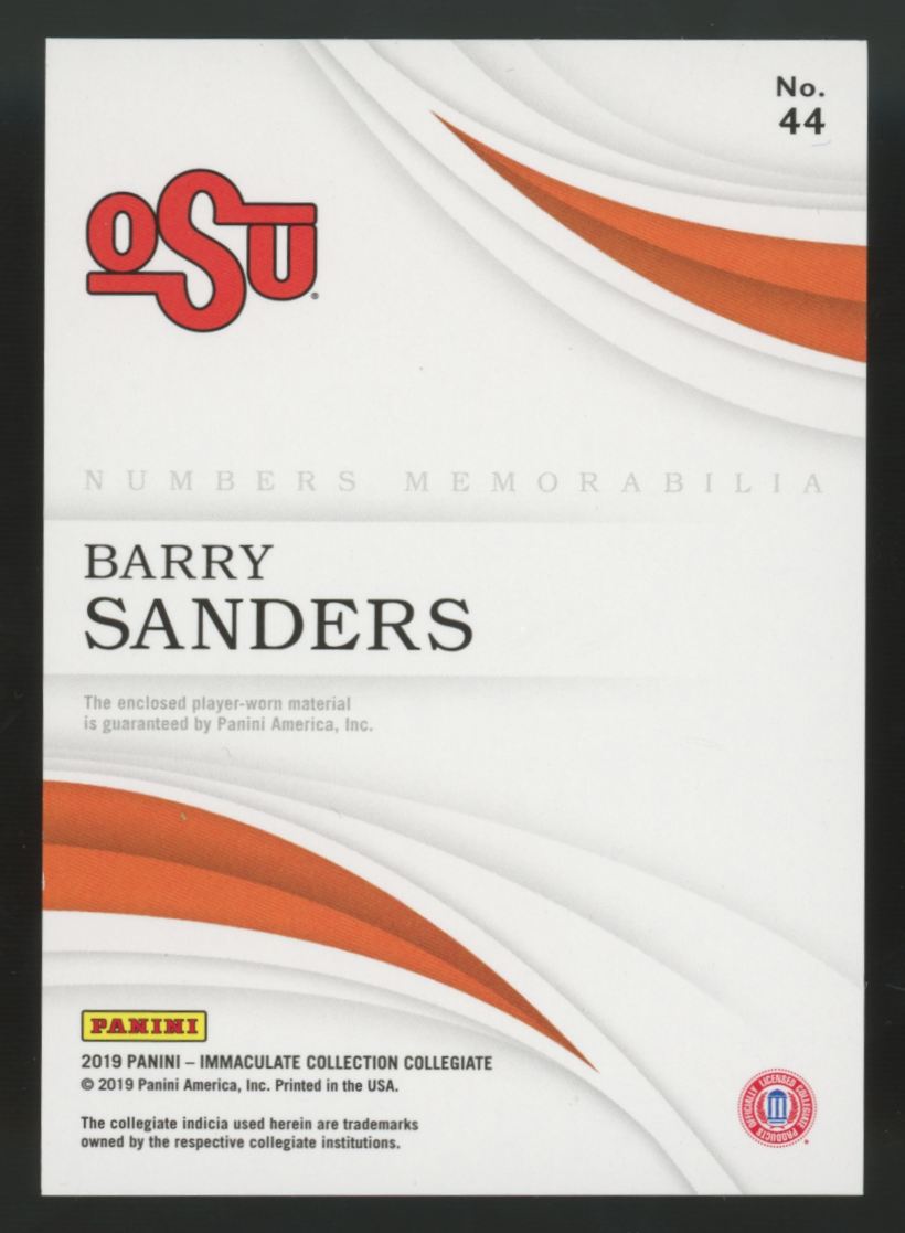 2019 Panini Immaculate Collegiate Barry Sanders Numbers Patch /99 #44