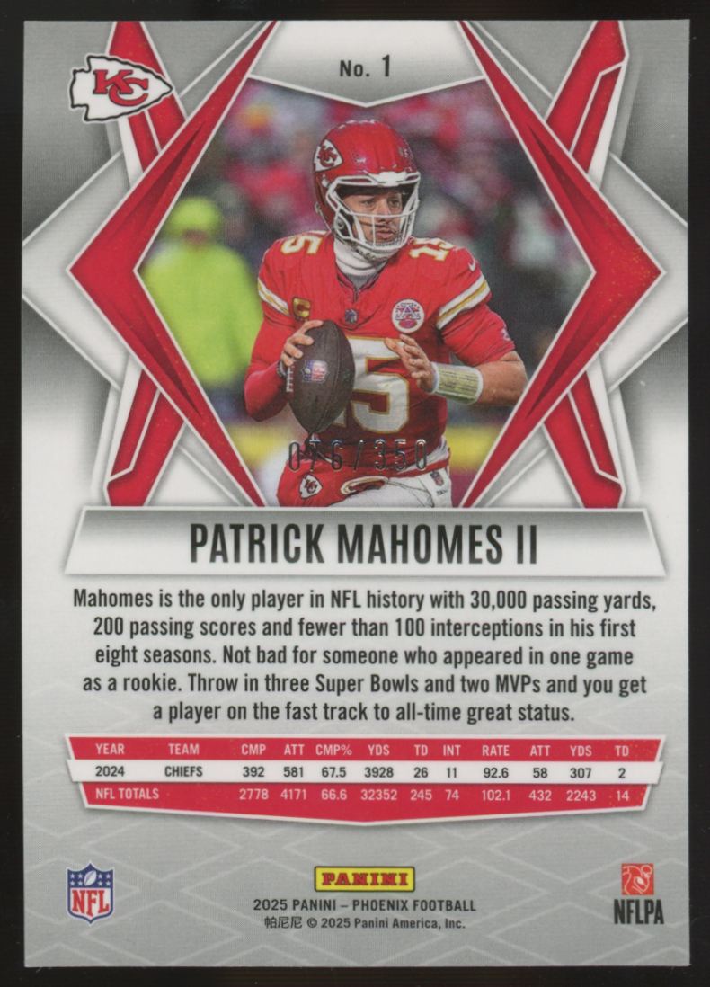 2025 Panini Phoenix Patrick Mahomes II Fire Burst /350 #1