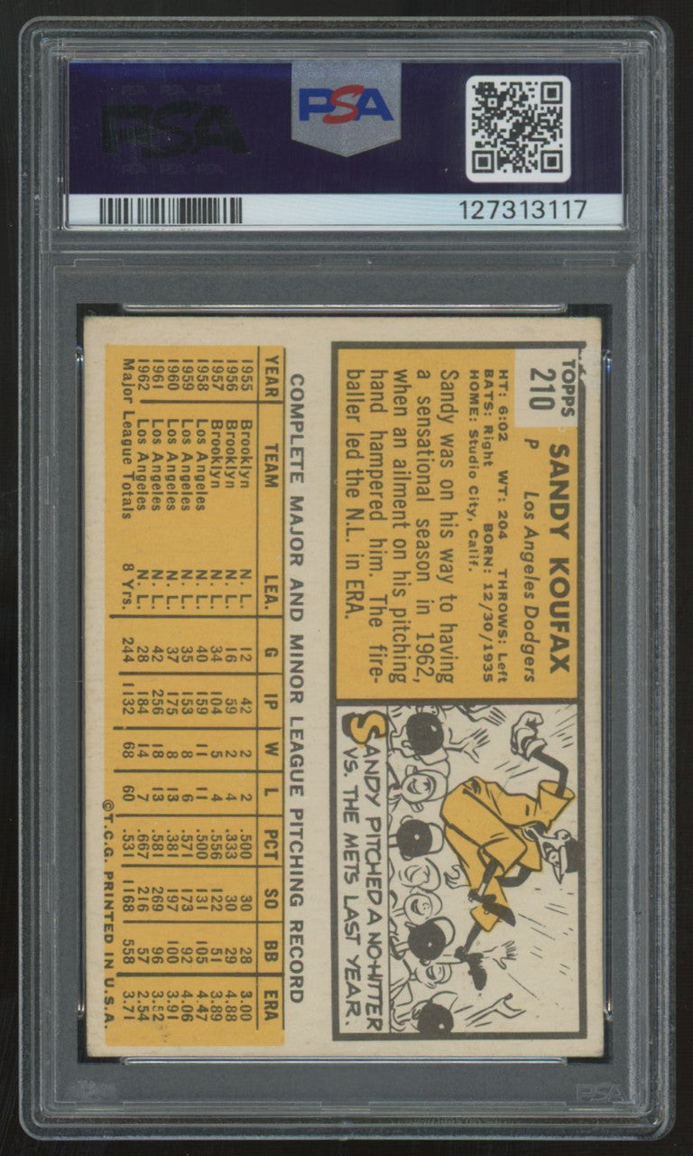 1963 Topps Sandy Koufax #210 PSA 2 *117