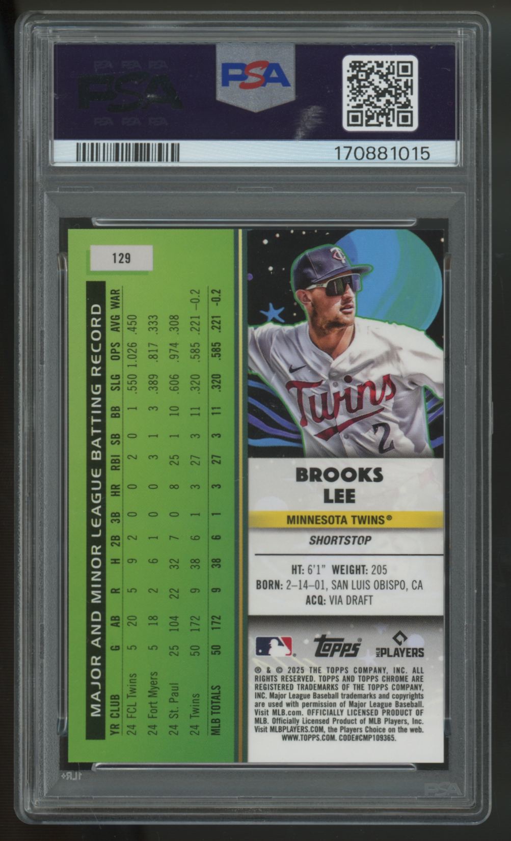 2025 Topps Chrome Cosmic Brooks Lee RC Gold Interstellar /50 #129 PSA 10