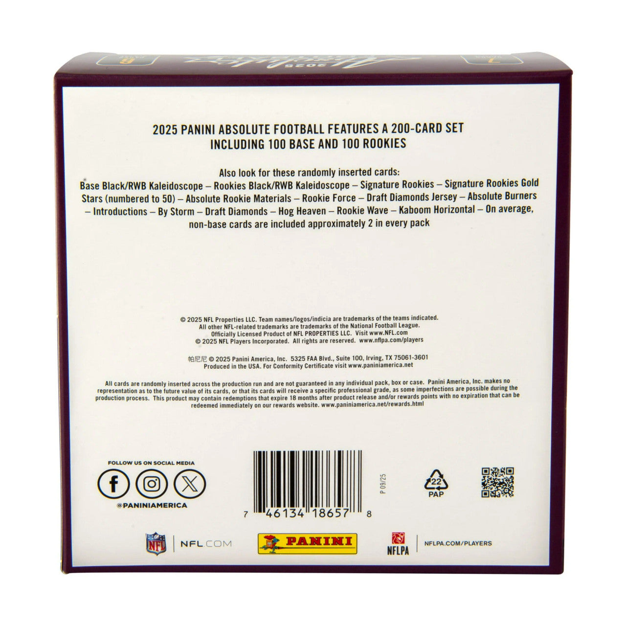2025 Panini Absolute Football Retail Mega Box