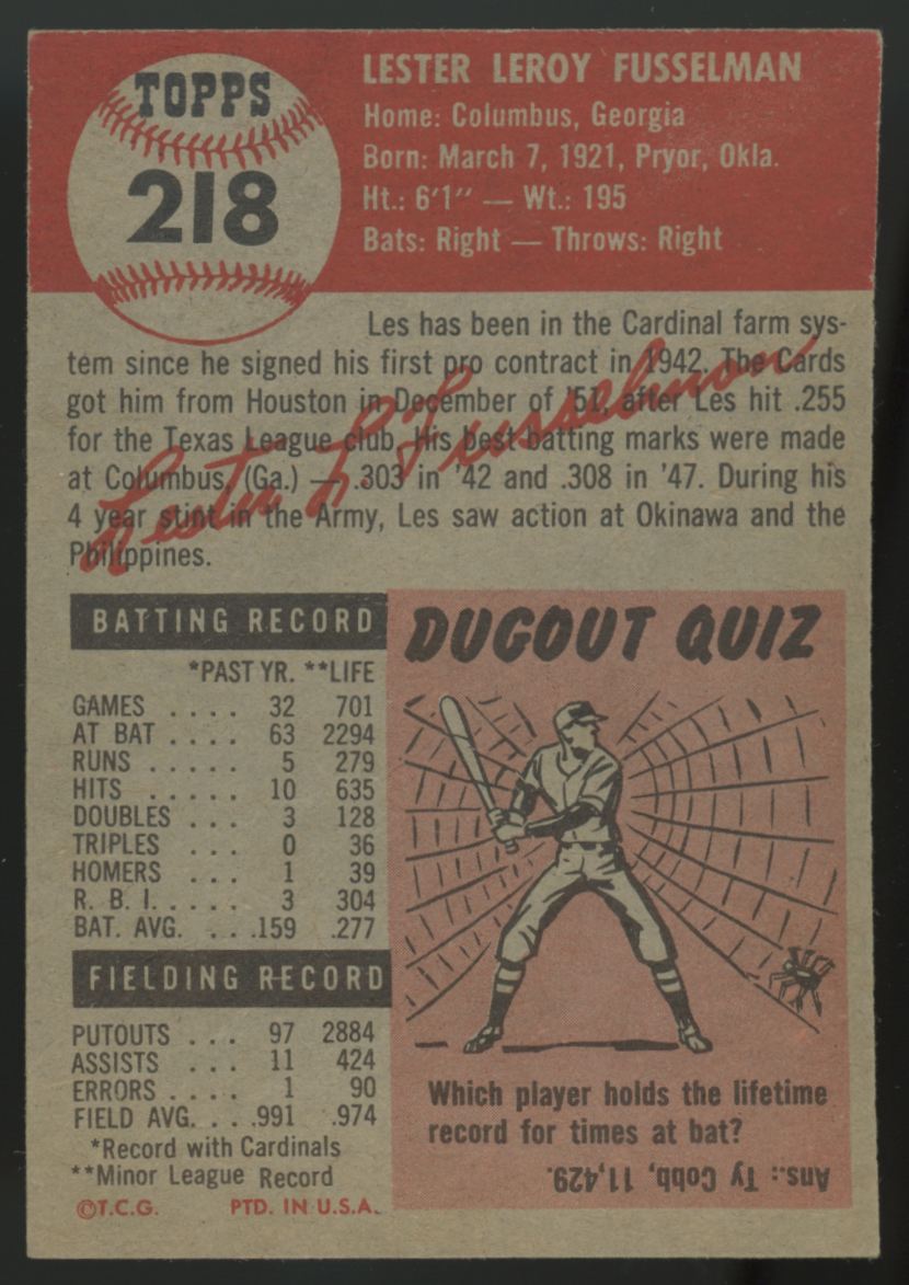 1953 Topps Les Fusselman #218 F/G