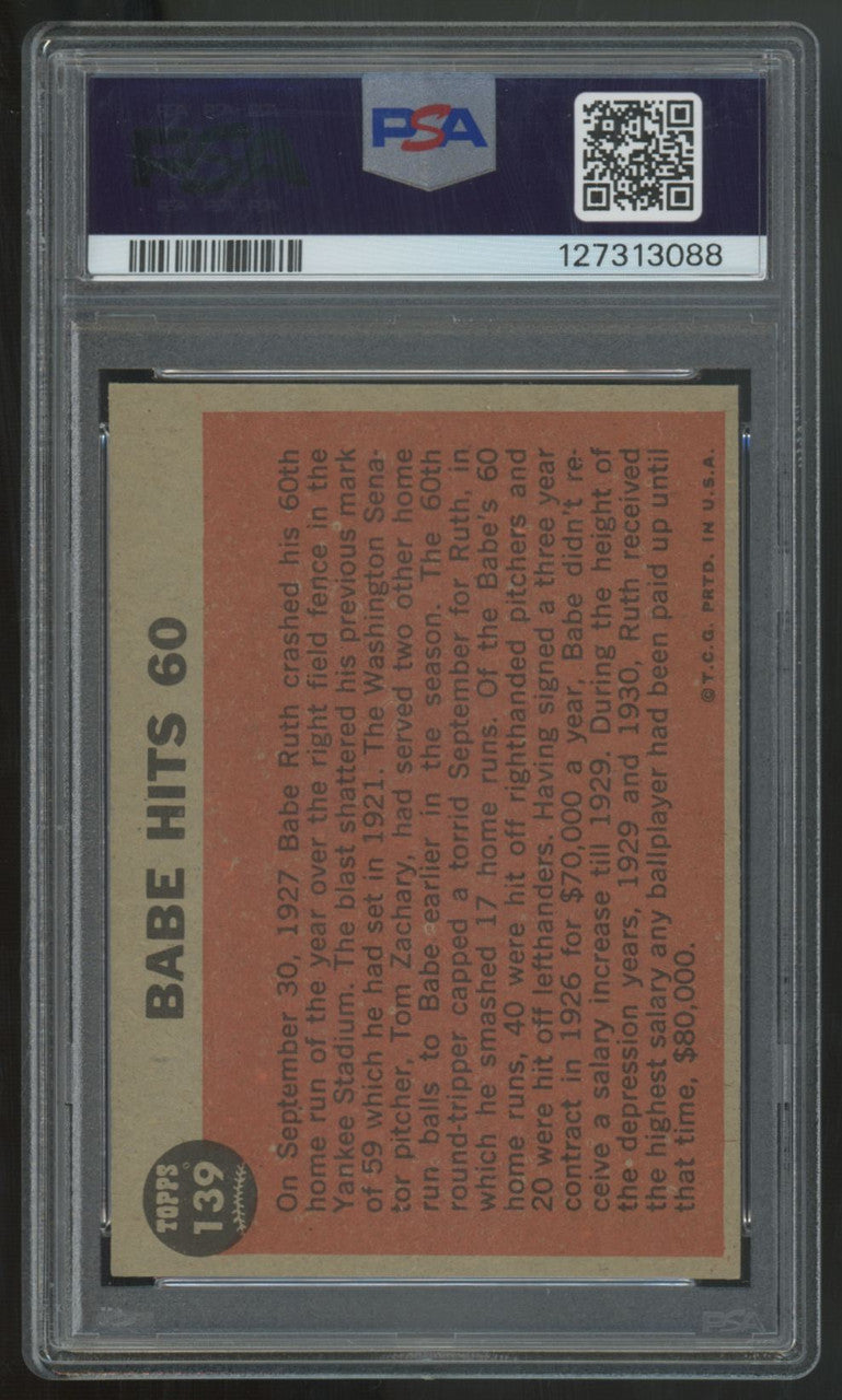 1962 Topps Babe Ruth Hits 60 #139 PSA 4 *088