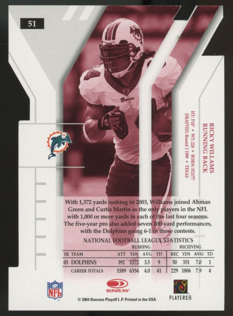 2004 Donruss Elite Ricky Williams Aspirations Die Cut /66 #51