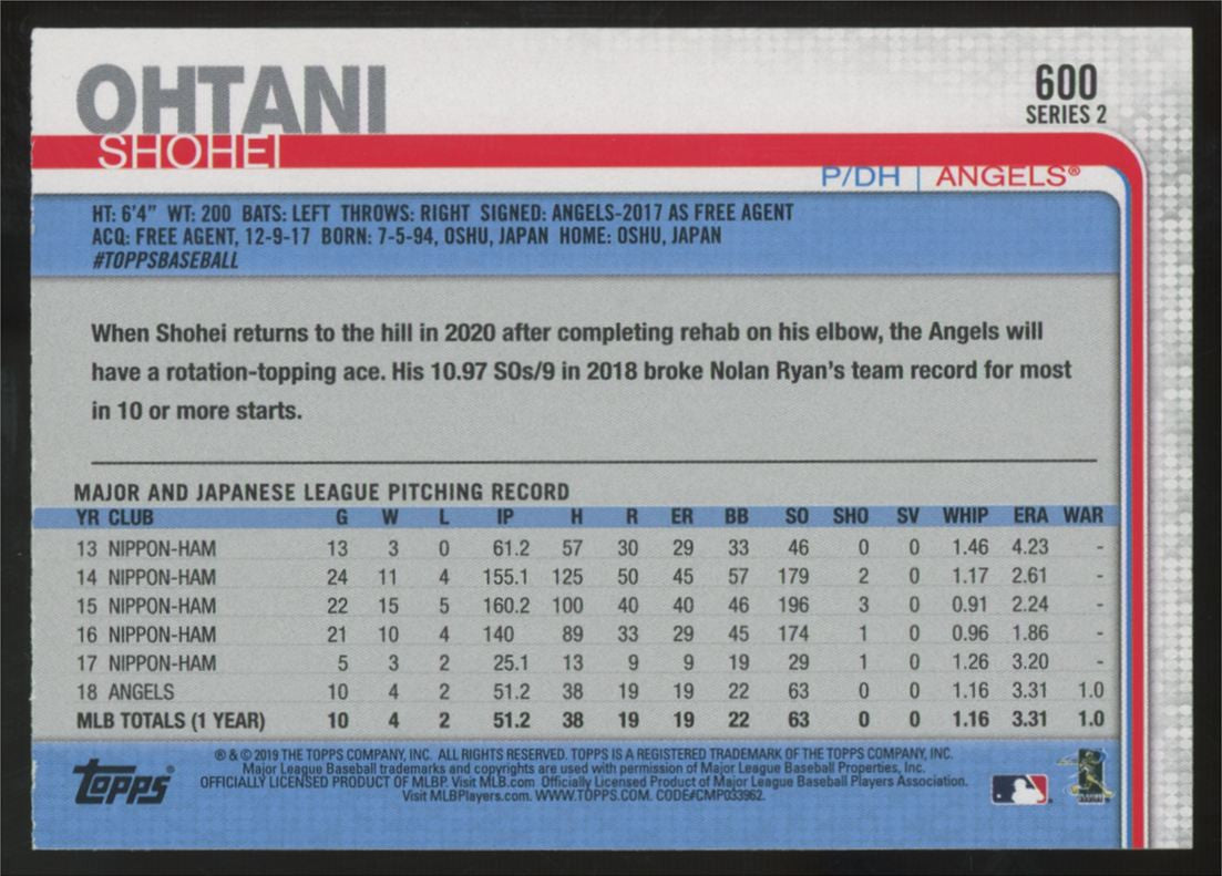 2019 Topps Series Two Shohei Ohtani Holofoil #600