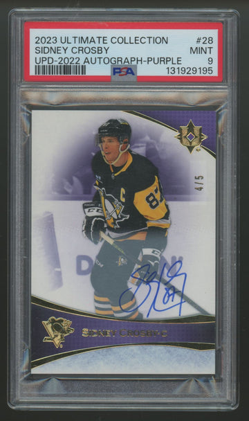 2022-23 UD Ultimate Collection Sidney Crosby Auto Purple /5 #28 PSA 9