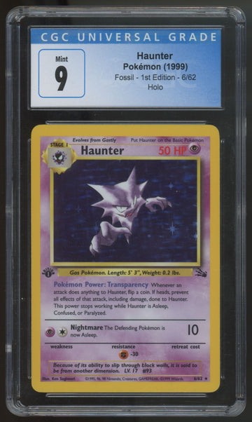 1999 Pokemon Haunter 1st Edition Fossil Holo #6 CGC 9