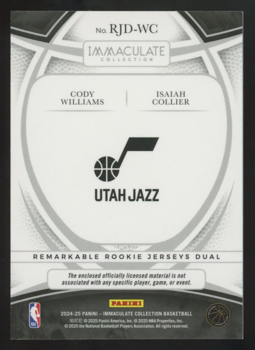 2024-25 Panini Immaculate Williams/Collier RC Gold Remarkable Dual Patch /10