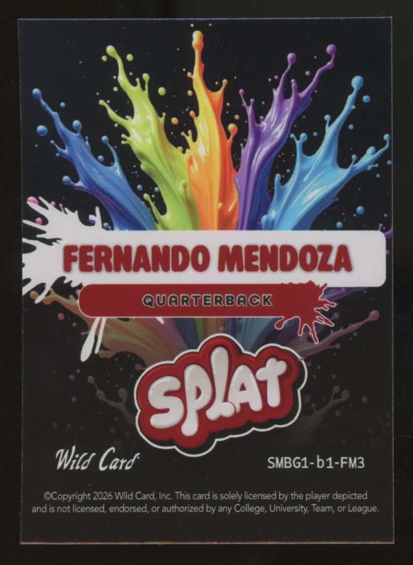 2026 Wild Card Splat Fernando Mendoza RC Gold Vinyl True 1/1