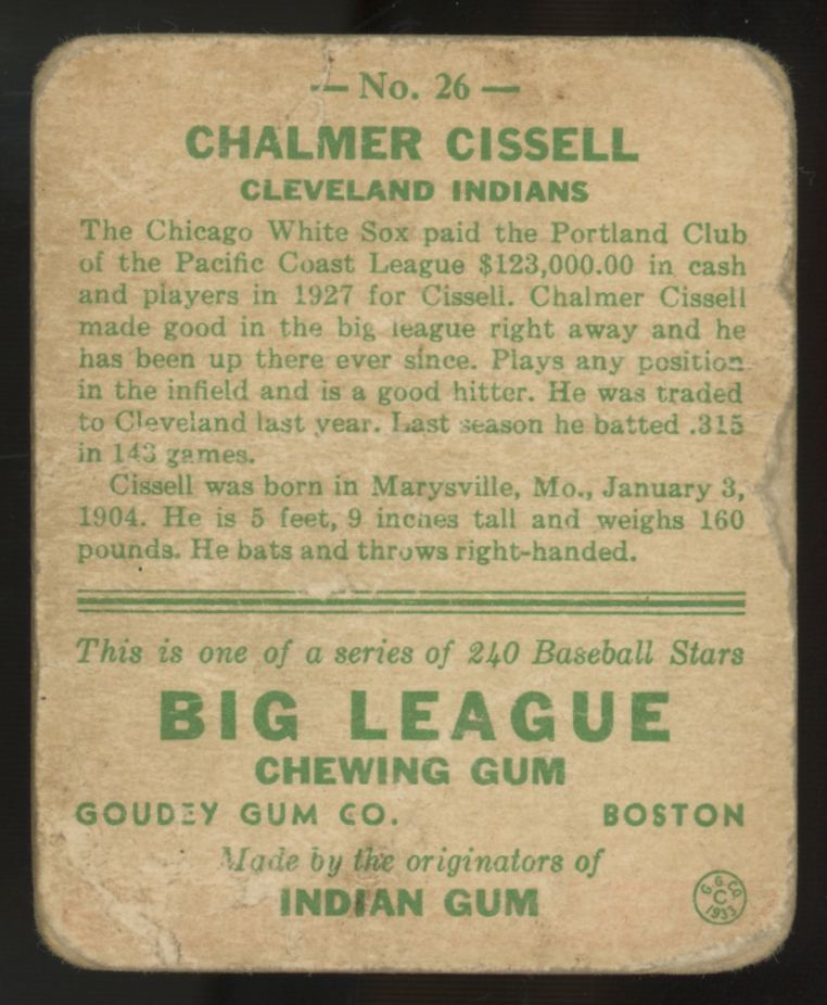 1933 Goudey Chalmer Cissell #26 Poor "A"