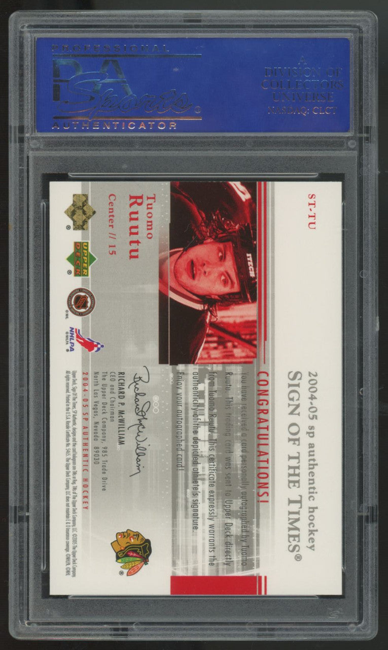 2004-05 UD SP Authentic Tuomo Ruutu Sign Of The Times Auto #ST-TU PSA 10