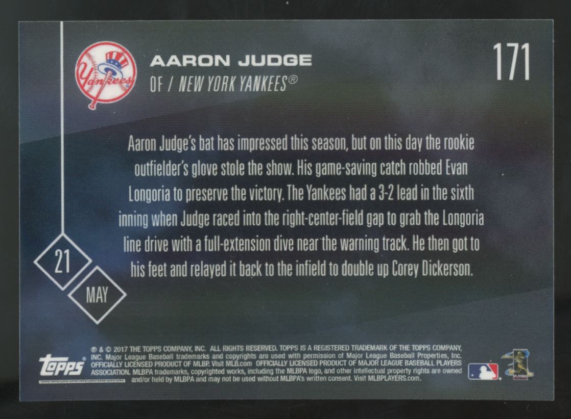 2017 Topps Now Aaron Judge RC Catch In 6th Inning #171