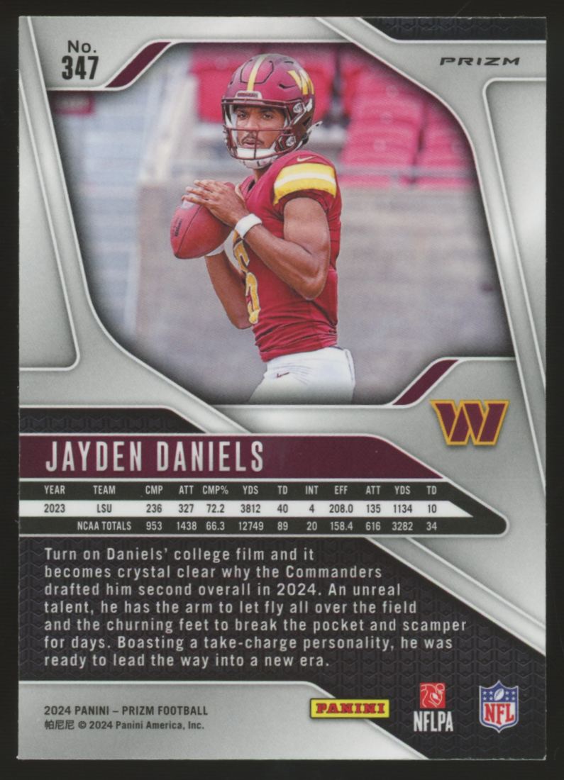 2024 Panini Prizm Jayden Daniels RC Orange Lazer #347 "B"