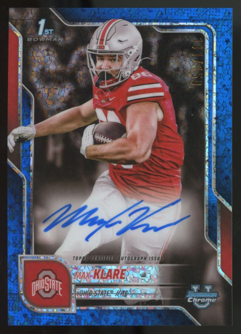 2025 Bowman Chrome University Max Klare 1st Blue Diamond Refractor Auto /150