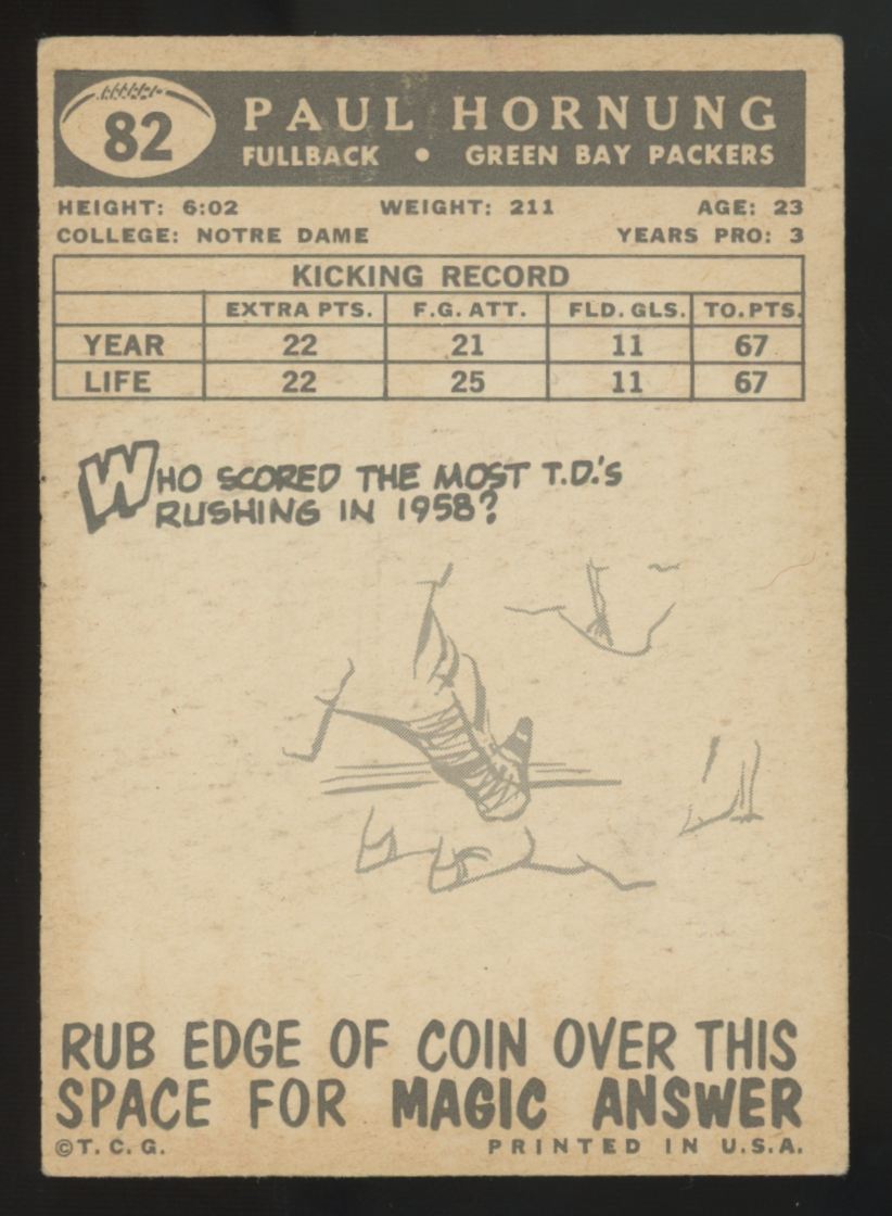 1959 Topps Paul Hornung #82 VG