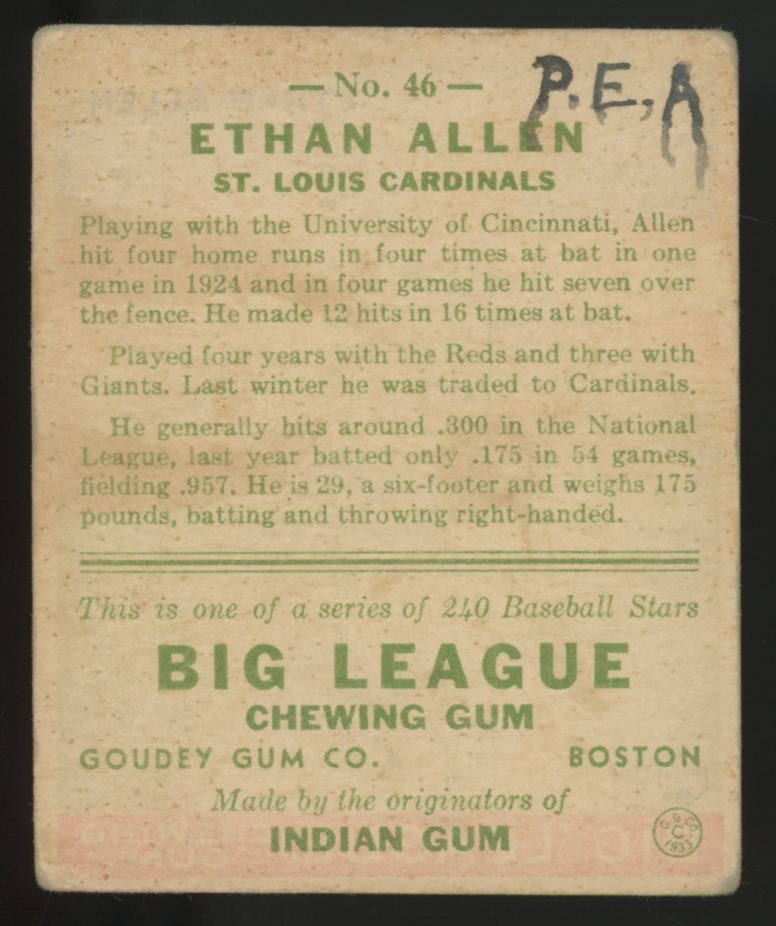 1933 Goudey Ethan Allen #46 F/G (MK)
