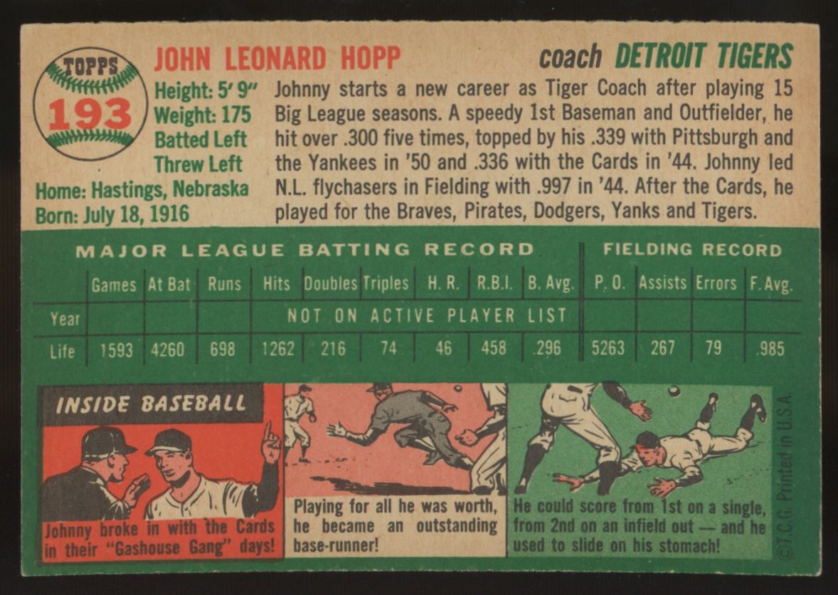 1954 Topps Johnny Hopp #193 NM