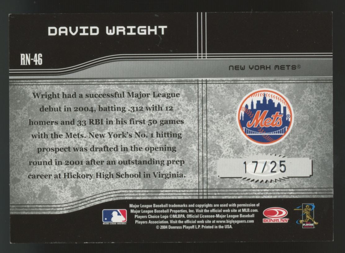 2004 Donruss Elite David Wright Auto Round Numbers /25 #RN-46