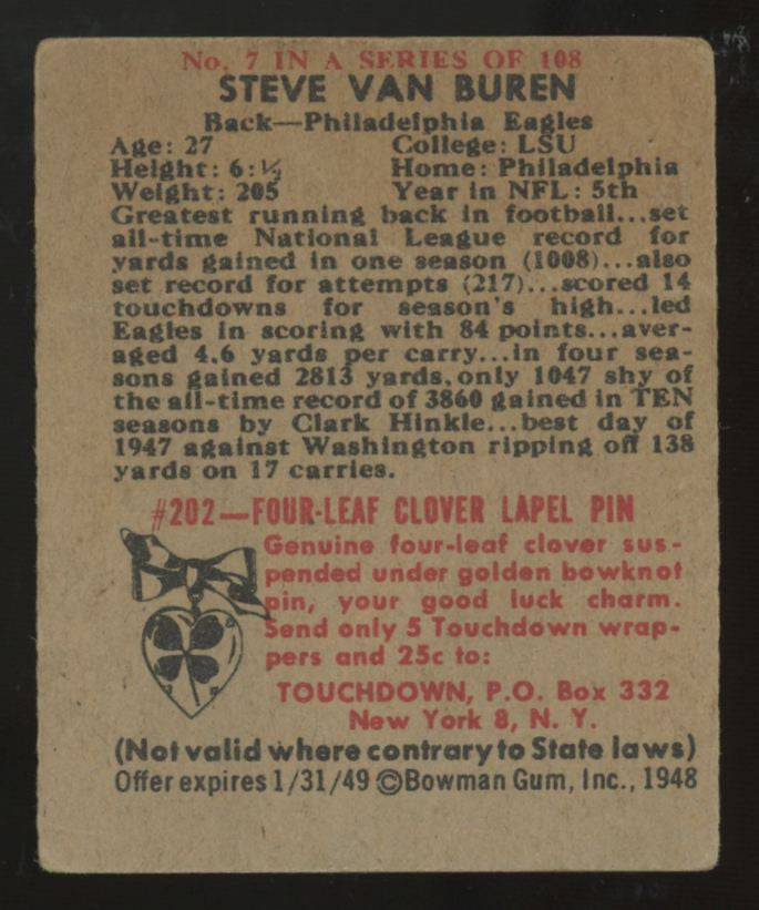 1948 Bowman Steve Van Buren #7 VG