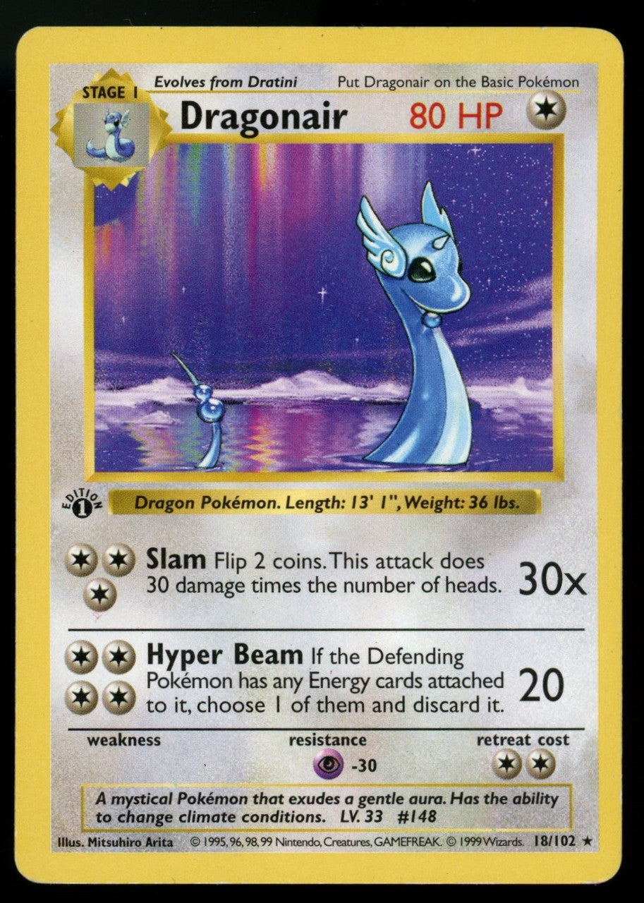 Pokemon Dragonair 1st Edition Base Set Shadowless #18/102 MP-LP